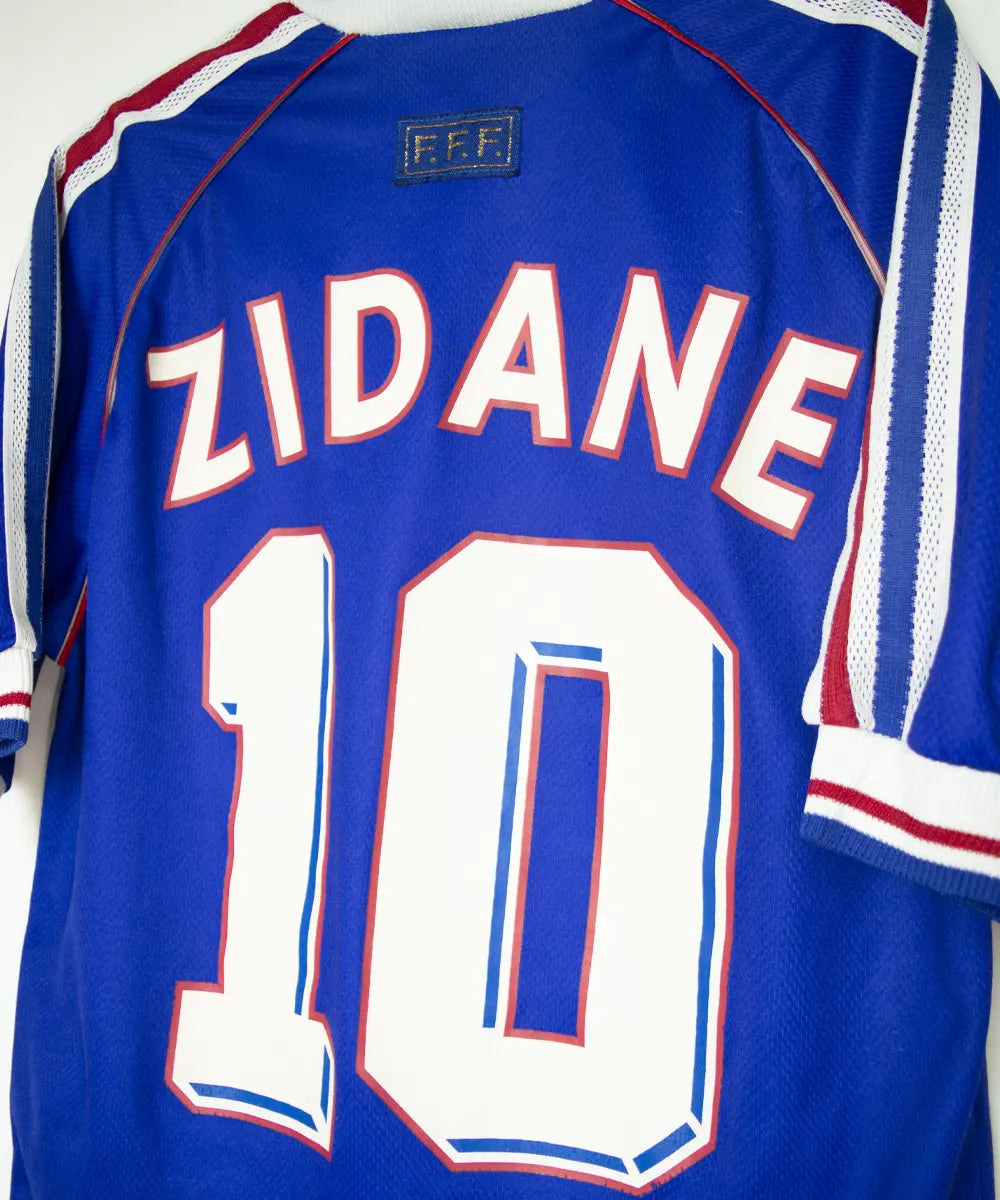 Maillot foot authentique retro et vintage - Equipe de France domicile #10 Zidane + signature 1998 (S)