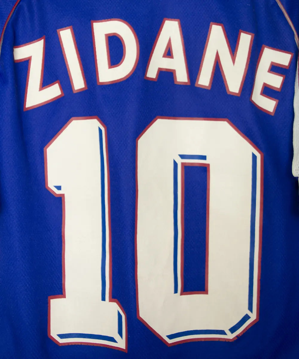 Maillot foot authentique retro et vintage - Equipe de France domicile #10 Zidane + signature 1998 (S)