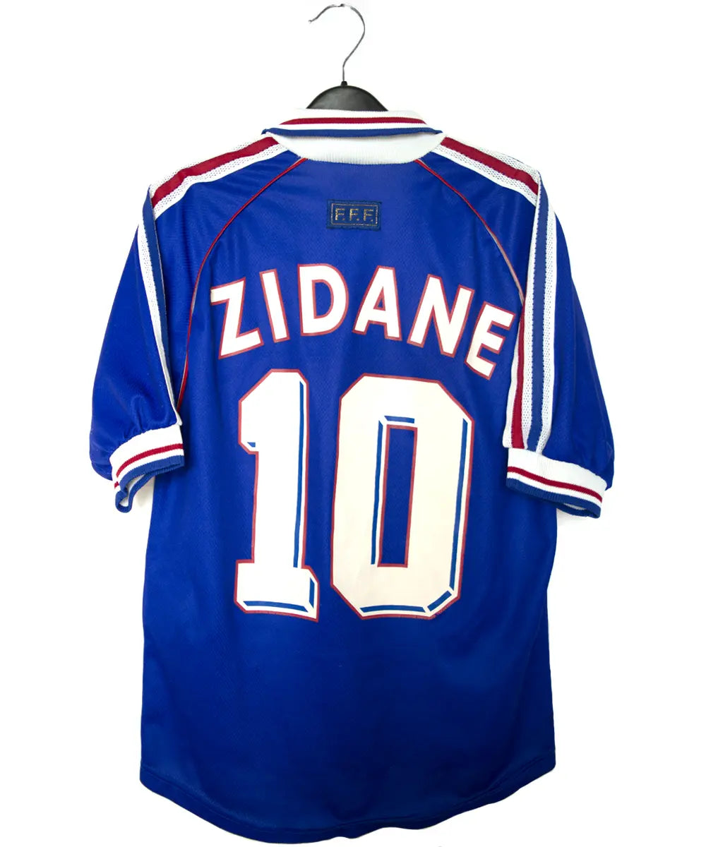 Maillot foot authentique retro et vintage - Equipe de France domicile #10 Zidane + signature 1998 (S)