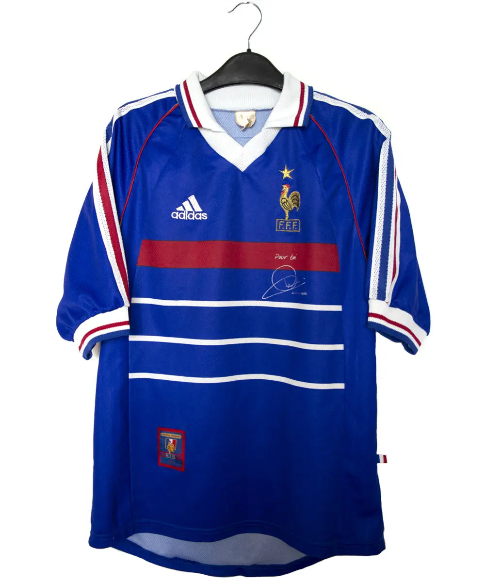 Maillot foot authentique retro et vintage - Equipe de France domicile #10 Zidane + signature 1998 (S)