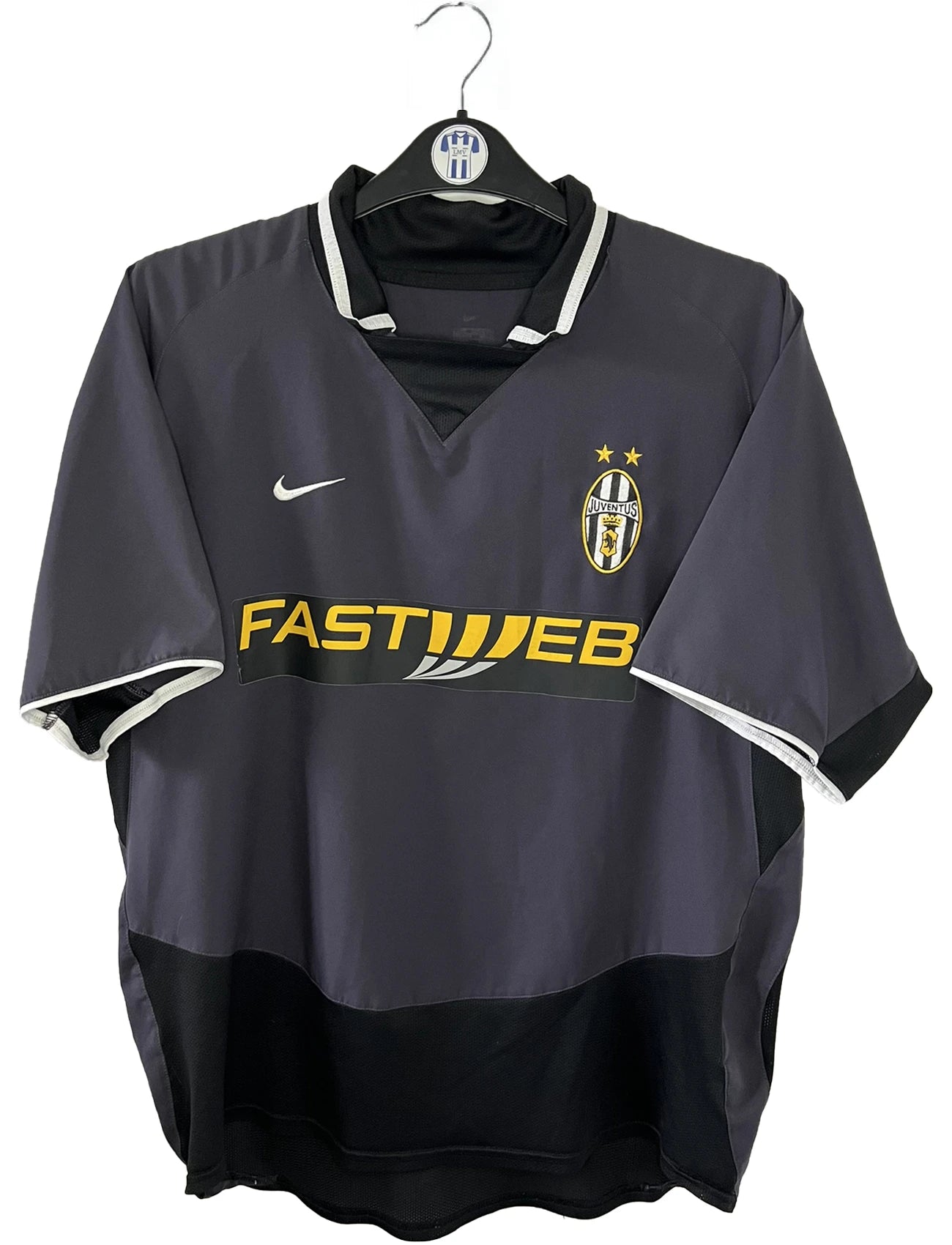 Maillot retro/vintage authentique third de la juventus 2003-2004, gris avec le sponsor fastweb et l'équipementier nike