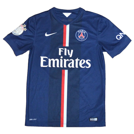 maillot retro/vintage authentique domicile bleu nike, du psg lors de la saison 2014-2015. Le sponsor sur le maillot est celui de fly emirates