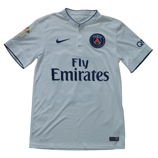 Maillot retro/vintage authentique extérieur PSG blanc, floqué Ibrahimovic avec l'équipementier nike et le sponsor fly emirates 2014-2015