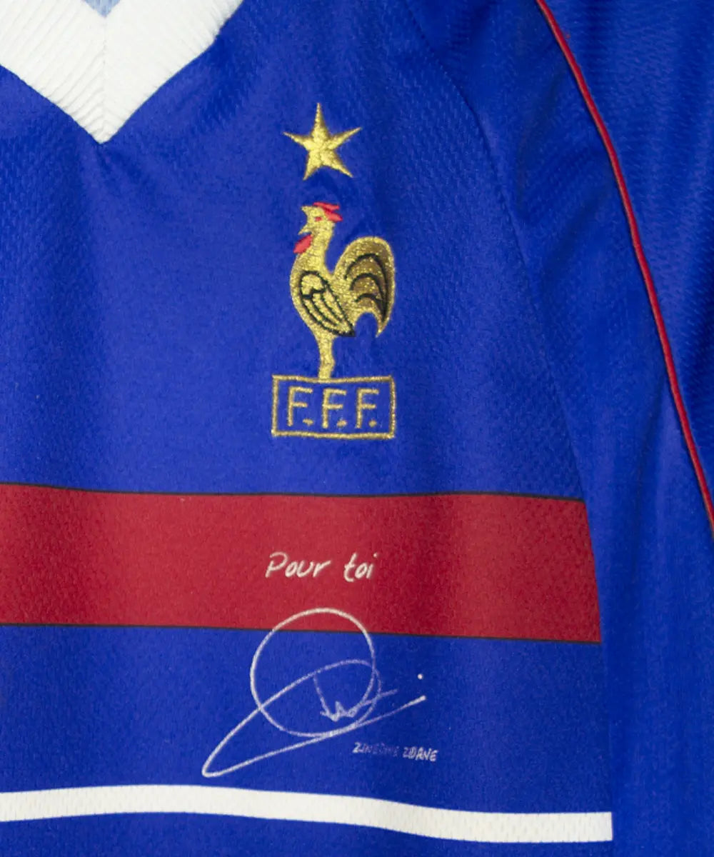 Maillot foot authentique retro et vintage - Equipe de France domicile #10 Zidane + signature 1998 (S)