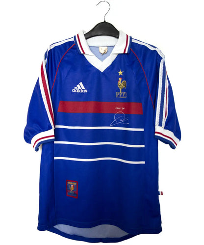 Maillot foot authentique retro et vintage - Equipe de France domicile #10 Zidane + signature 1998 (S)