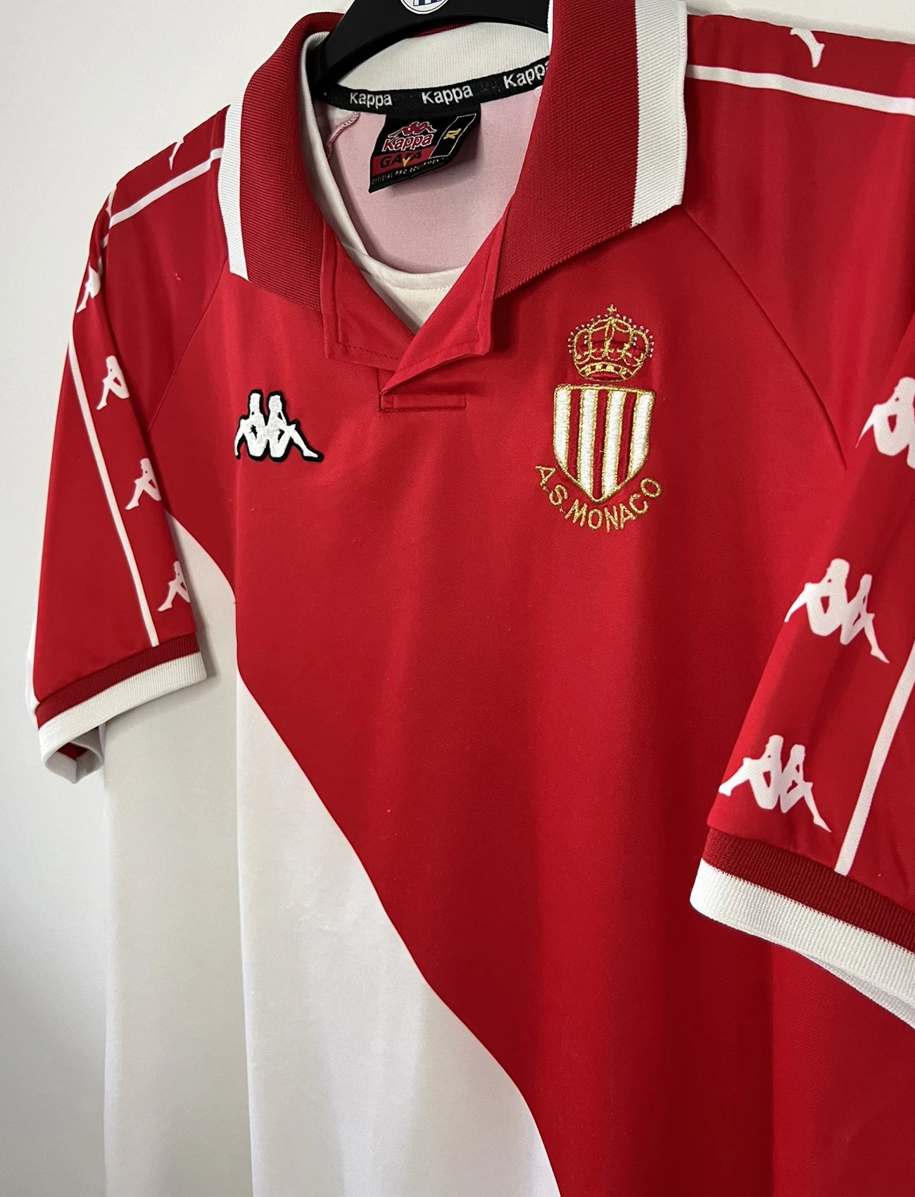 Maillot de foot rétro/vintage authentique rouge et blanc Kappa AS Monaco domicile 2000-2001