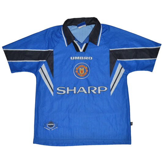 Maillot de foot rétro/vintage authentique bleu Umbro Manchester United extérieur 1996-1998