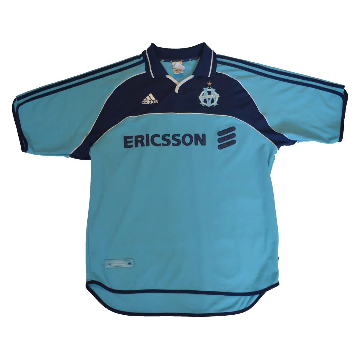 Maillot domicile rétro/vintage authentique adidas de l'om bleu édité lors de la saison 2000-2001