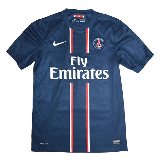 maillot retro/vintage authentique domicile bleu du psg 2012-2013 avec le logo nike et le sponsor fly emirates