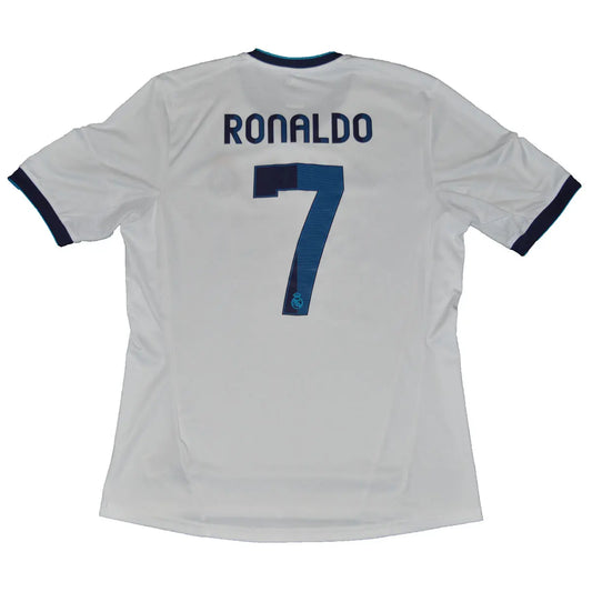 Maillot de foot rétro/vintage authentique blanc et bleu adidas du Real Madrid 2012-2013 Ronaldo flocage