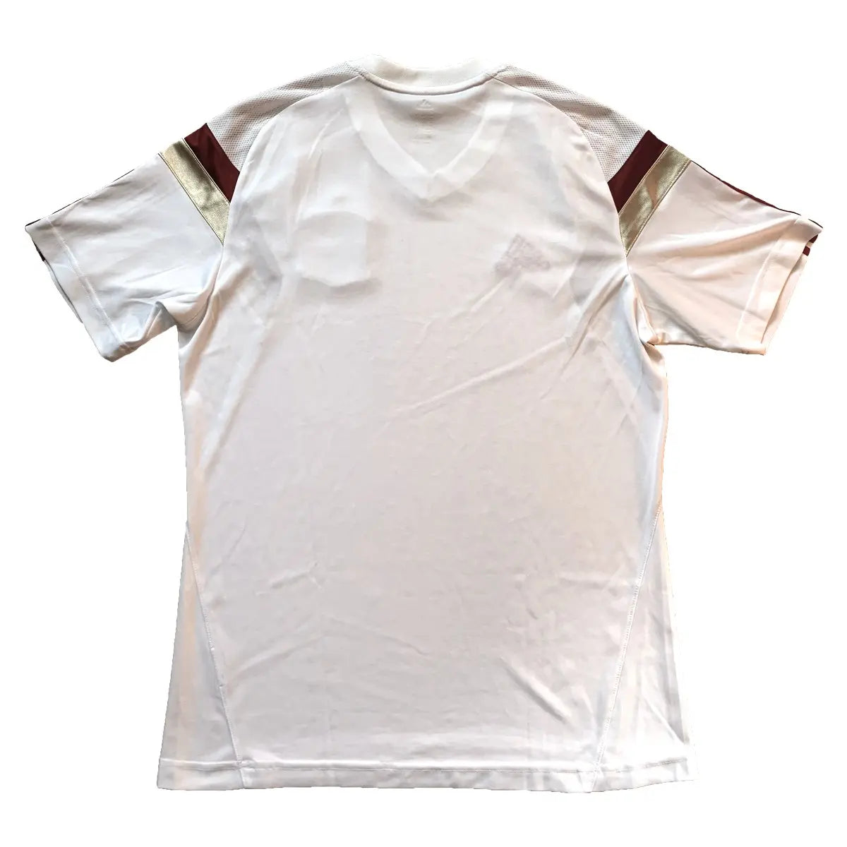 Maillot retro/vintage authentique entrainement espagne 2013-2015, blanc avec du rouge, du dorée et l'équipementier adidas de dos