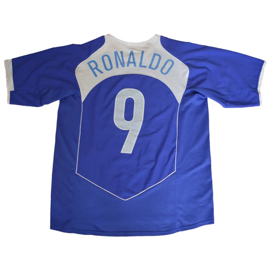 Maillot extérieur rétro/vintage authentique bleu du Brésil 2004-2006 floqué Ronaldo