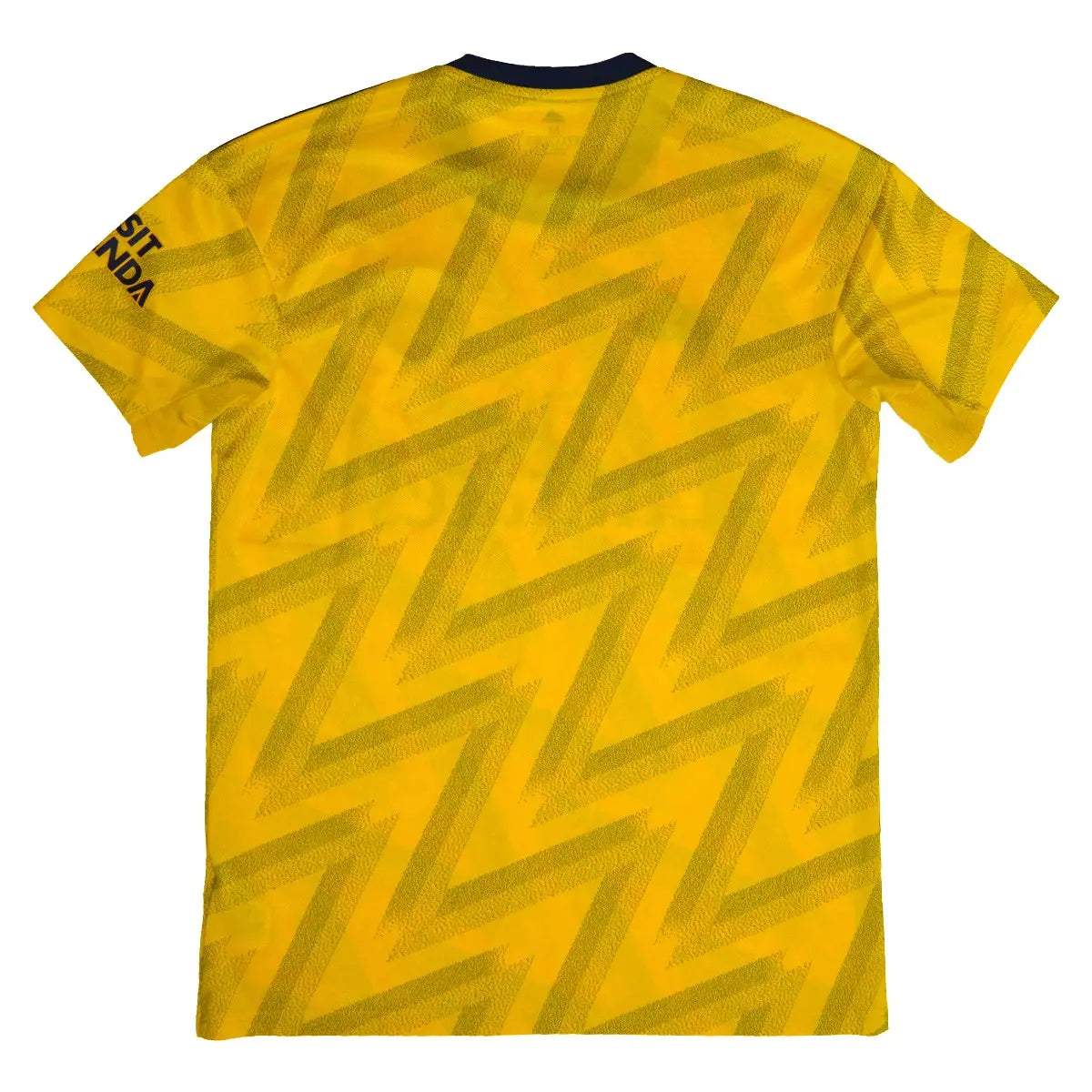 Maillot de foot retro/vintage authentique extérieur de dos jaune d'arsenal édité lors de la saison 2019-2020. Maillot que l'on retrouve avec l'équipementier adidas et le sposnor fly emirates