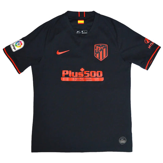 Maillot retro/vintage authentique extérieur noir de l'atletico 2019/2020 avec l'équipementier nike et le sponsor plus 500