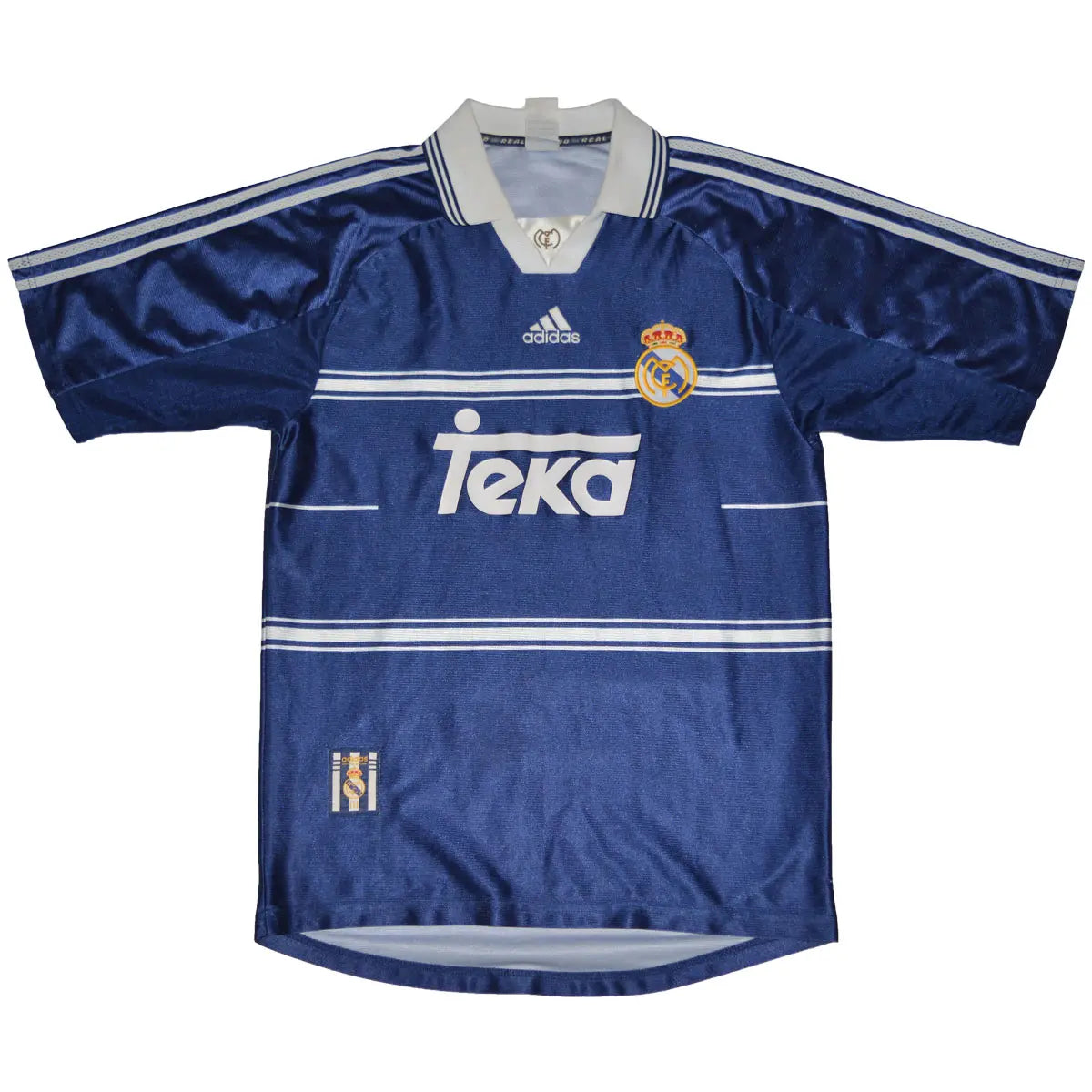 Maillot de foot rétro/vintage authentique bleu et blanc adidas Real Madrid extérieur 1998-1999