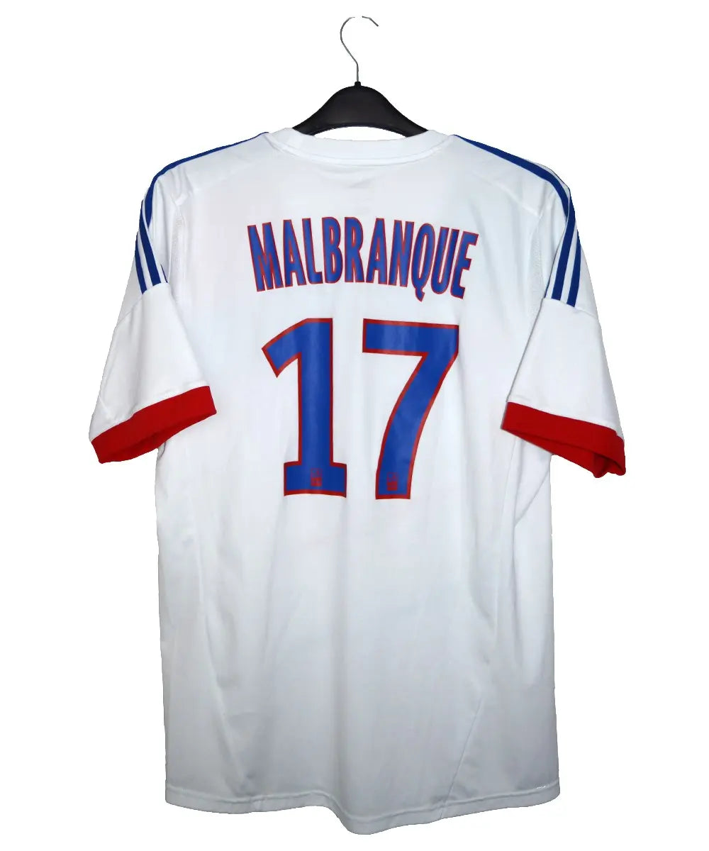 Maillot domicile blanc et bleu de l'OL lors de la saison 2012-2013. Le maillot est floqué malbranque avec l'équipementier adidas