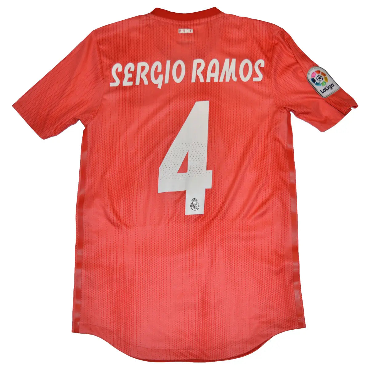 Maillot de foot rétro/vintage authentique orange third Adidas du Real Madrid 2018-2019 sergio ramos flocage